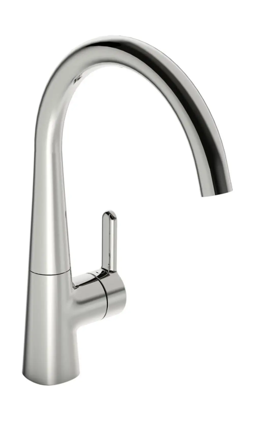 Einhebelmischer Küchenarmatur in Chromfinish mit geschwungenem Auslauf. Die Armatur ist von der Marke HANSA und verfügt über einen seitlichen Hebel zur Regulierung des Wasserflusses.